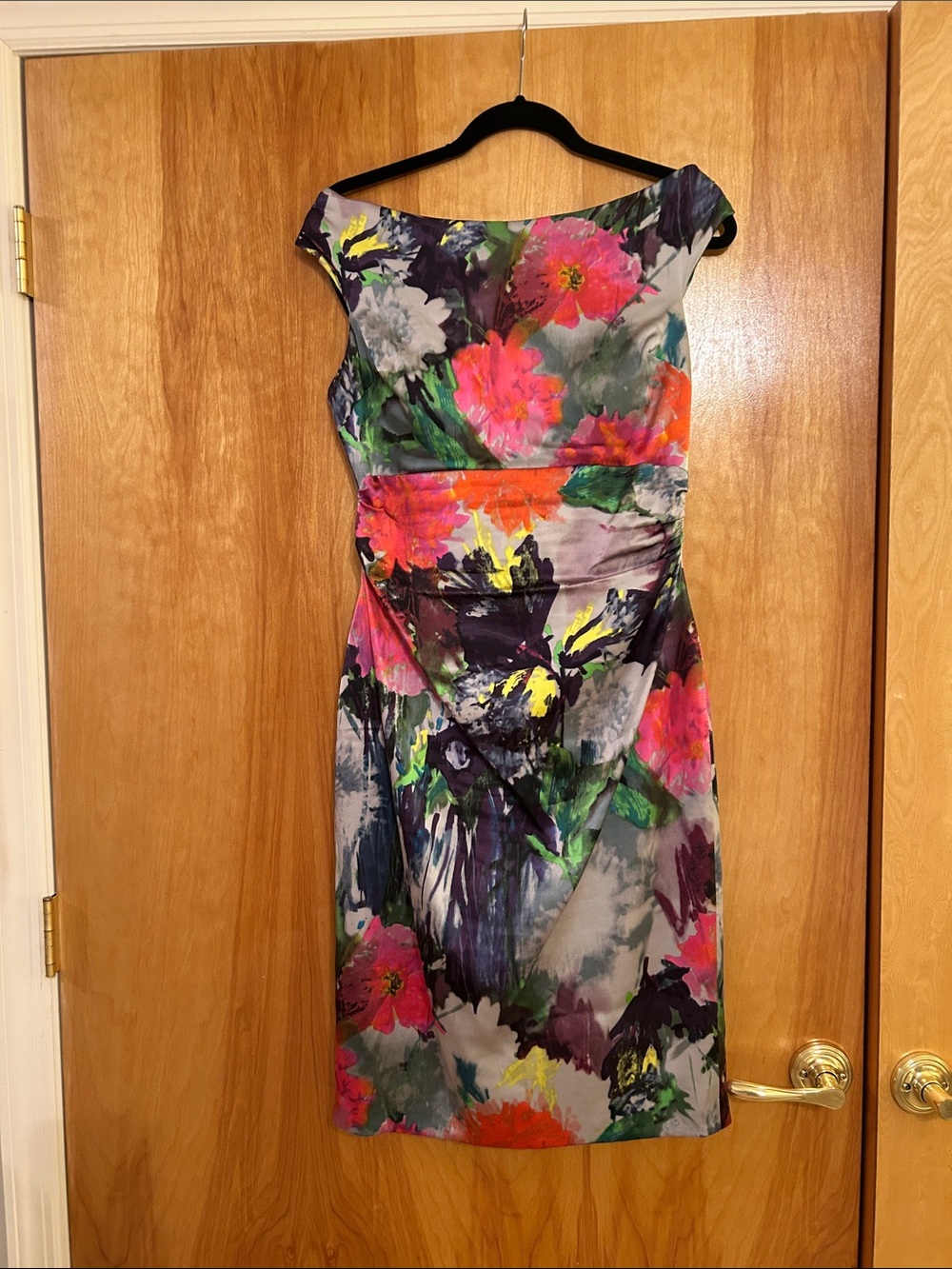 Kay Unger Silk Dress-Floral Multicolor Cap-Sleeve Sheath Dress